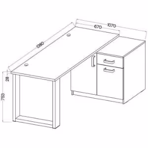 Obrazek Biurko Z Komodą Niską Malta Jasny Szary (Blat 28mm) Typ 130