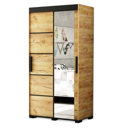 Obrazek Szafa Bergamo V2 150 Dąb Craft Złoty/Czarny/Lustro