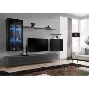 Meblościanka Switch Szkło+LED XII Czarny/Grafit