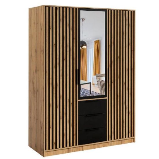 Obrazek Szafa Bali D3 lux czarny/wotan/lustro