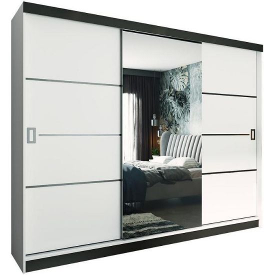 Obrazek Szafa Retro 4 200 Lustro Biały/Czarny Mat