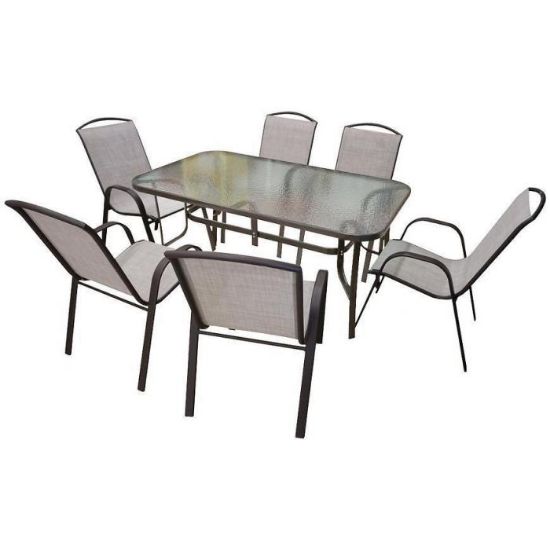 Obrazek Komplet stół szklany + 6 krzeseł beżowe