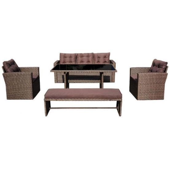 Obrazek Komplet technorattan Julia 1+1+2+1 brązowy