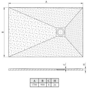 Obrazek Brodzik prostokątny Opal 170/90/2,6 szary