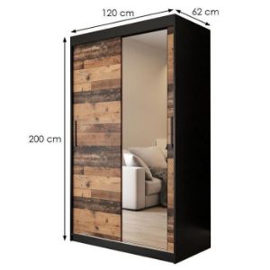 Obrazek Szafa Old Wood T2 120 Czarny/Old Style/Lustro