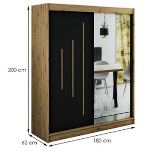 Obrazek Szafa Halifax Y2 180 Dąb Artisan/Czarny/Lustro