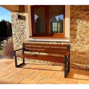 Obrazek  Ławka nowoczesna z oparciem i podłokietnikami palisander 