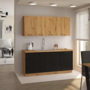Obrazek Szafka kuchenna Modena 80zl 2f bb czarny/dąb artisan