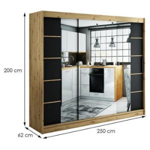 Obrazek Szafa Halifax V4 250 Dąb Artisan/Czarny/Lustro