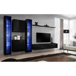 Obrazek Meblościanka Switch XVI szkło + LED Czarny