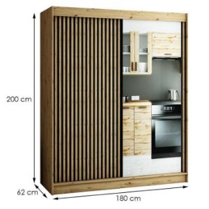 Obrazek Szafa Lamelo 2 180 Dąb Artisan/Czarny/Lustro