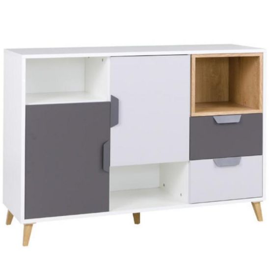 Obrazek Komoda Joker 7 Biały/Grafit/Szary/Dąb Lefkas