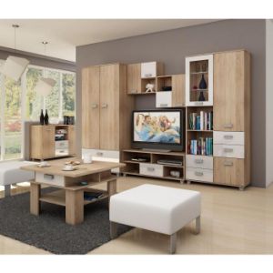 Obrazek Stolik RTV Solo (sonoma jasna/biały połysk)