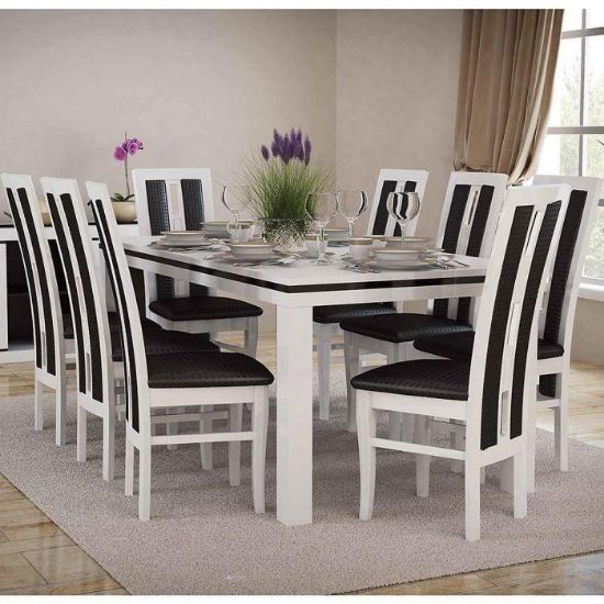 Obrazek Zestaw stół i krzesła Gracjan 1+6 ST400 II KR347 biały połysk eko czarne pik.