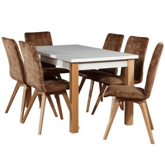 Obrazek Zestaw stół i krzesła Syriusz 1+6 st28 140x80+40 + W116 biały/buk