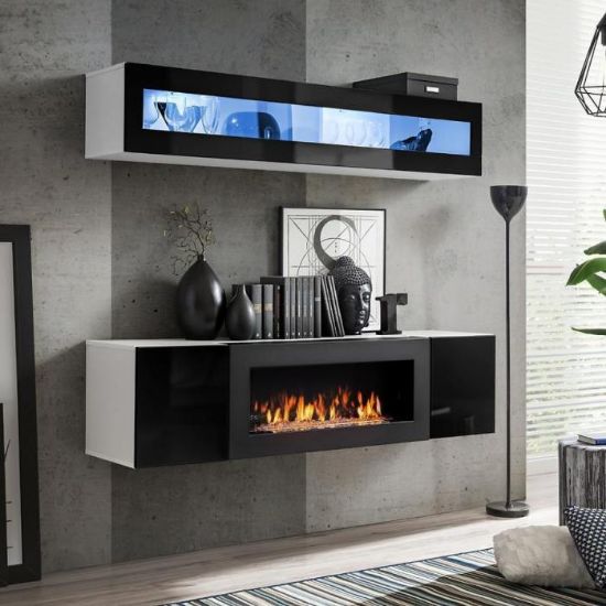 Obrazek Meblościanka + Biokominek Fly N2 + Szkło Czarny/Biały