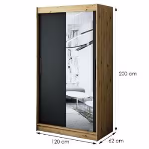 Obrazek Szafa Halifax T2 120 Dąb Artisan/Czarny/Lustro