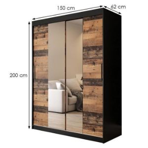 Obrazek Szafa Old Wood T2 100 Czarny/Old Style/Lustro