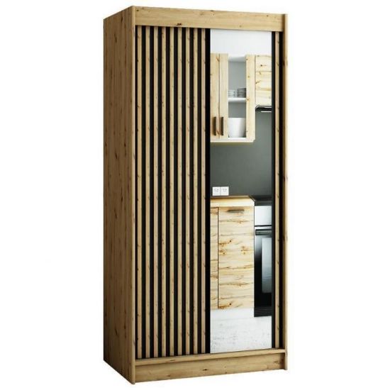 Obrazek Szafa Lamelo 2 100 Dąb Artisan/Czarny/Lustro