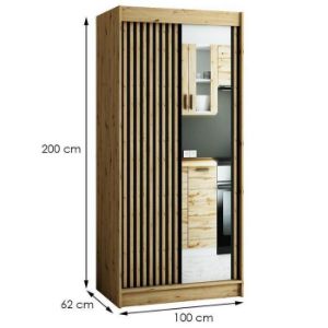 Obrazek Szafa Lamelo 2 100 Dąb Artisan/Czarny/Lustro