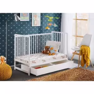 Obrazek Łóżeczko Cypi II Plus Szuflada+Materac Białe 