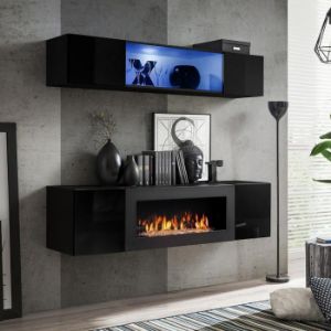 Obrazek Meblościanka + Biokominek Fly N3 + Szkło Czarny 