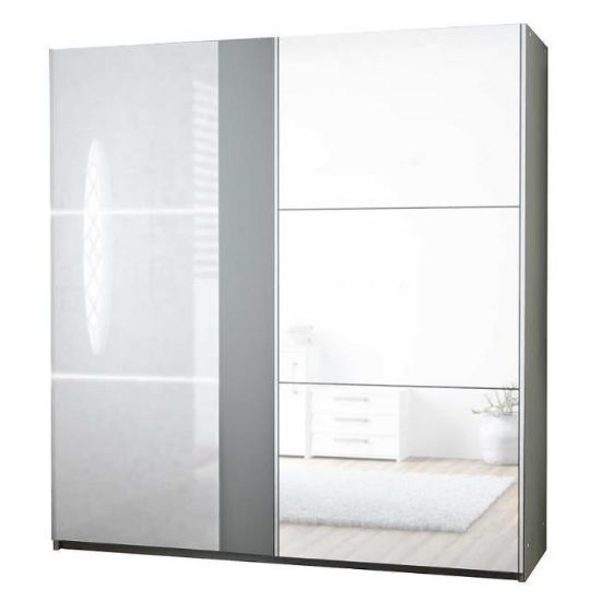 Obrazek Szafa Tunis 200 cm grafit/biały połysk/lustro LED