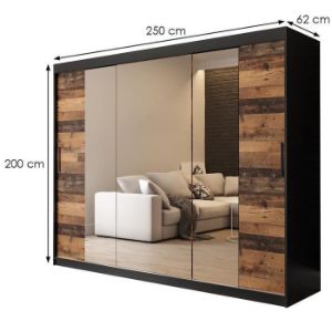 Obrazek Szafa Old Wood T2 250 Czarny/Old Style/Lustro