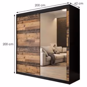 Obrazek Szafa Old Wood T2 200 Czarny/Old Style/Lustro