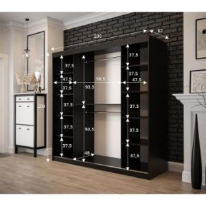 Obrazek Szafa Old Wood T2 200 Czarny/Old Style/Lustro