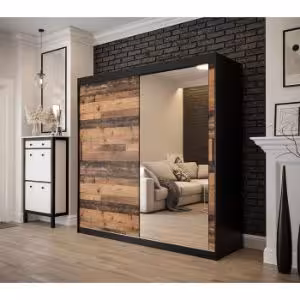 Obrazek Szafa Old Wood T2 200 Czarny/Old Style/Lustro