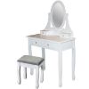 Obrazek Toaletka z lustrem i taboretem biała/srebrny