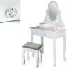 Obrazek Toaletka z lustrem i taboretem biała/srebrny