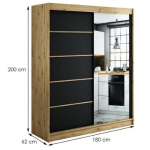 Obrazek Szafa Halifax V2 180 Dąb Artisan/Czarny/Lustro