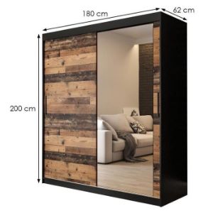 Obrazek Szafa Old Wood T2 180 Czarny/Old Style/Lustro