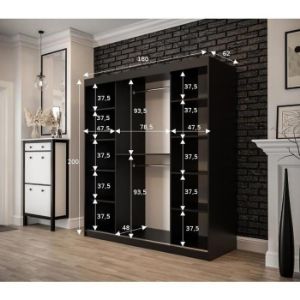 Obrazek Szafa Old Wood T2 180 Czarny/Old Style/Lustro