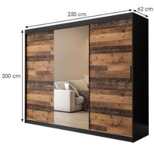 Obrazek Szafa Old Wood T1 250 Czarny/Old Style/Lustro