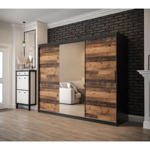 Obrazek Szafa Old Wood T1 250 Czarny/Old Style/Lustro