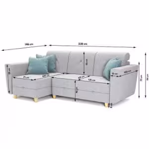 Obrazek Narożnik z funkcją spania Grey Enzo 162+154 drewno naturalne lewostronny