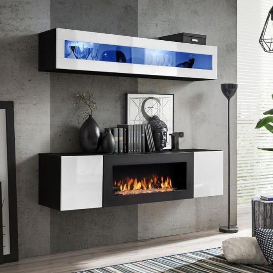 Obrazek Meblościanka + Biokominek Fly N2 + Szkło Biały/Czarny