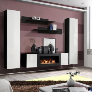 Obrazek Meblościanka + Biokominek Fly M1 Biały/Czarny