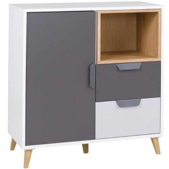 Obrazek Komoda Joker 9 Biały/Grafit/Szary/Dąb Lefkas