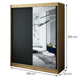 Obrazek Szafa Halifax T2 180 Dąb Artisan/Czarny/Lustro