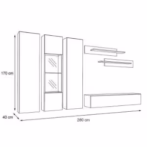 Obrazek Meblościanka Fly C5+Szkło Biały/czarny
