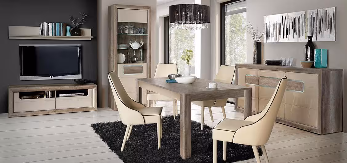 System Tiziano w kolorze Dąb antyczny/Beż Połysk