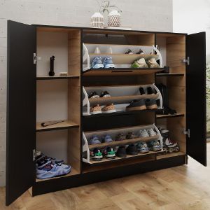 Obrazek Szafka na buty SZNB02D dąb craft złoty+czarny