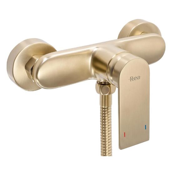 Obrazek Bateria natryskowa z zestawem wannowym Rea Verso złoto szczotkowane