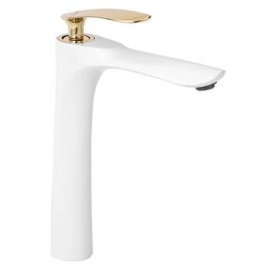 Obrazek Bateria umywalkowa wysoka Rea Orbit biało-złota