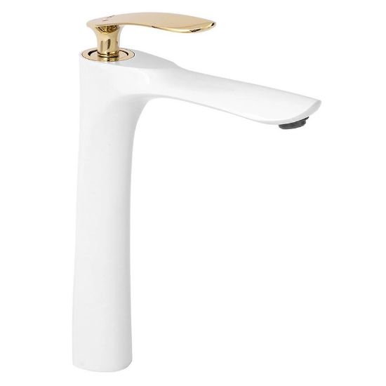 Obrazek Bateria umywalkowa wysoka Rea Orbit biało-złota