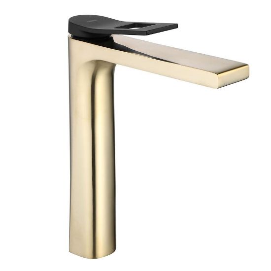 Obrazek Bateria umywalkowa wysoka Rea Soul Złoto szczotkowane-czarna